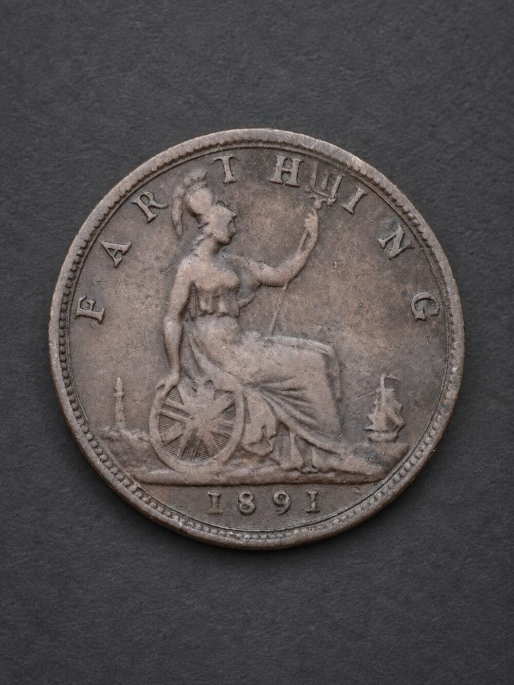 1891 Great Britain Farthing Queen Victoria Bun Head Bronze Coin KM#753